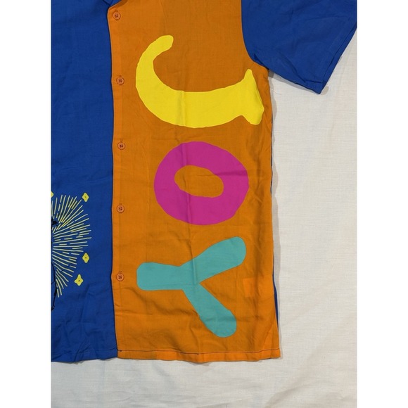 Disney Shirt Mens Size Small Blue Coloblock Button Up Short‎ Sleeves Joy NWOT - Picture 2 of 5